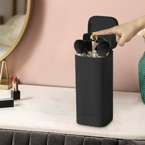 Fiudx Cubo para Brochas de Maquillaje con Elevación Automática, Elegante Diseño de Almacenamiento, Cubierta Antipolvo, Práctico Organizador de Tocador, Ideal para Rutinas de Maquillaje, Plástico de A
