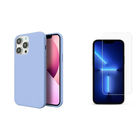 Slim Silicone Case and Glass Screen Protector for iPhone 14 Pro Max - Lavender