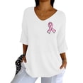 thumbnail image 4 of HLKJKLS Winter Clothing For Women V Neck Awareness Printed Mid Sleeve Shirt Polyester Casual Elastic Breast Cancer White S-3Xl, 4 of 5