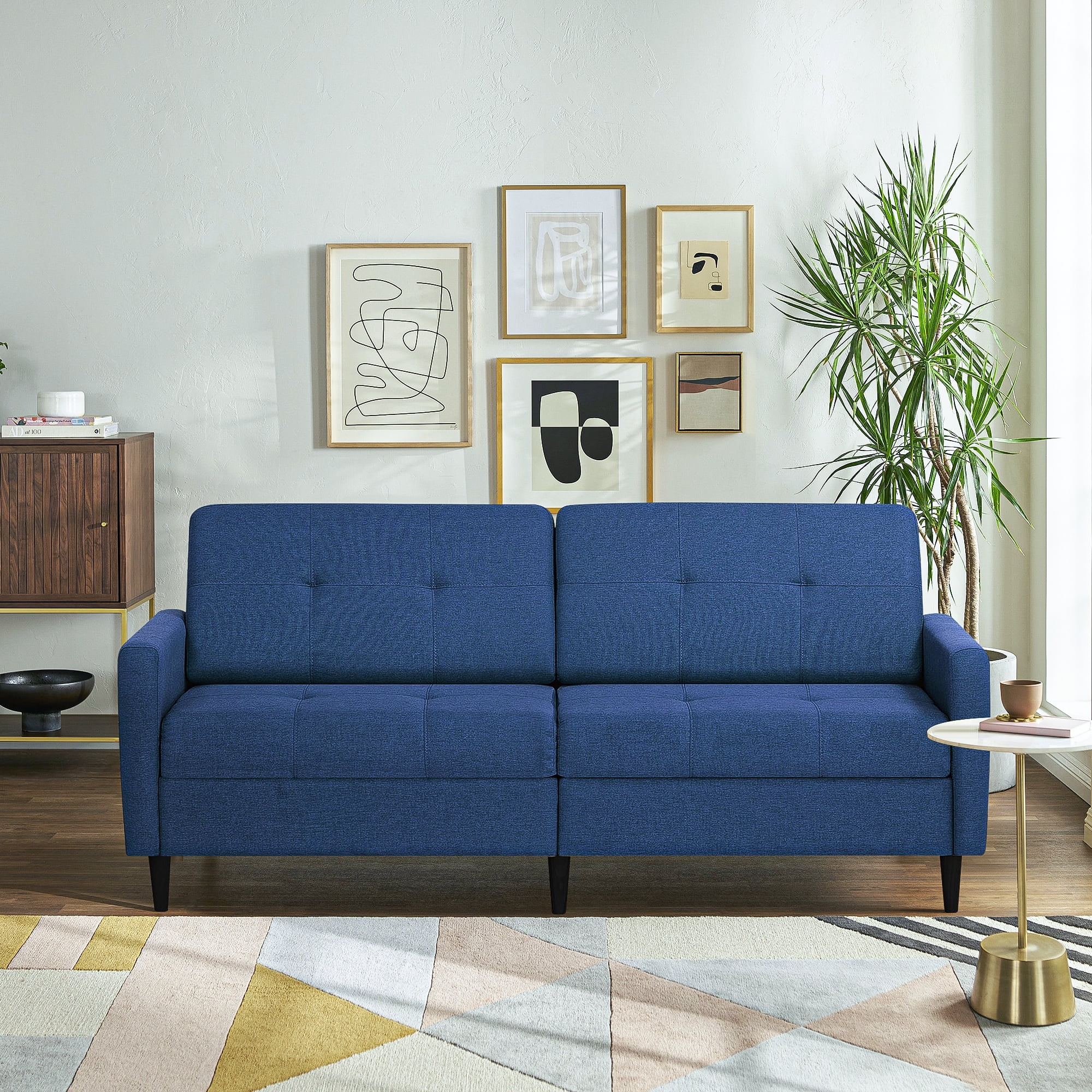 Spaco Linen Fabric Sofa Bed Mordern Convertible Loveseat Couch For Living Room, Blue Spaco Linen Fabric Sofa Bed Mordern Convertible Loveseat Couch For Living Room, Blue