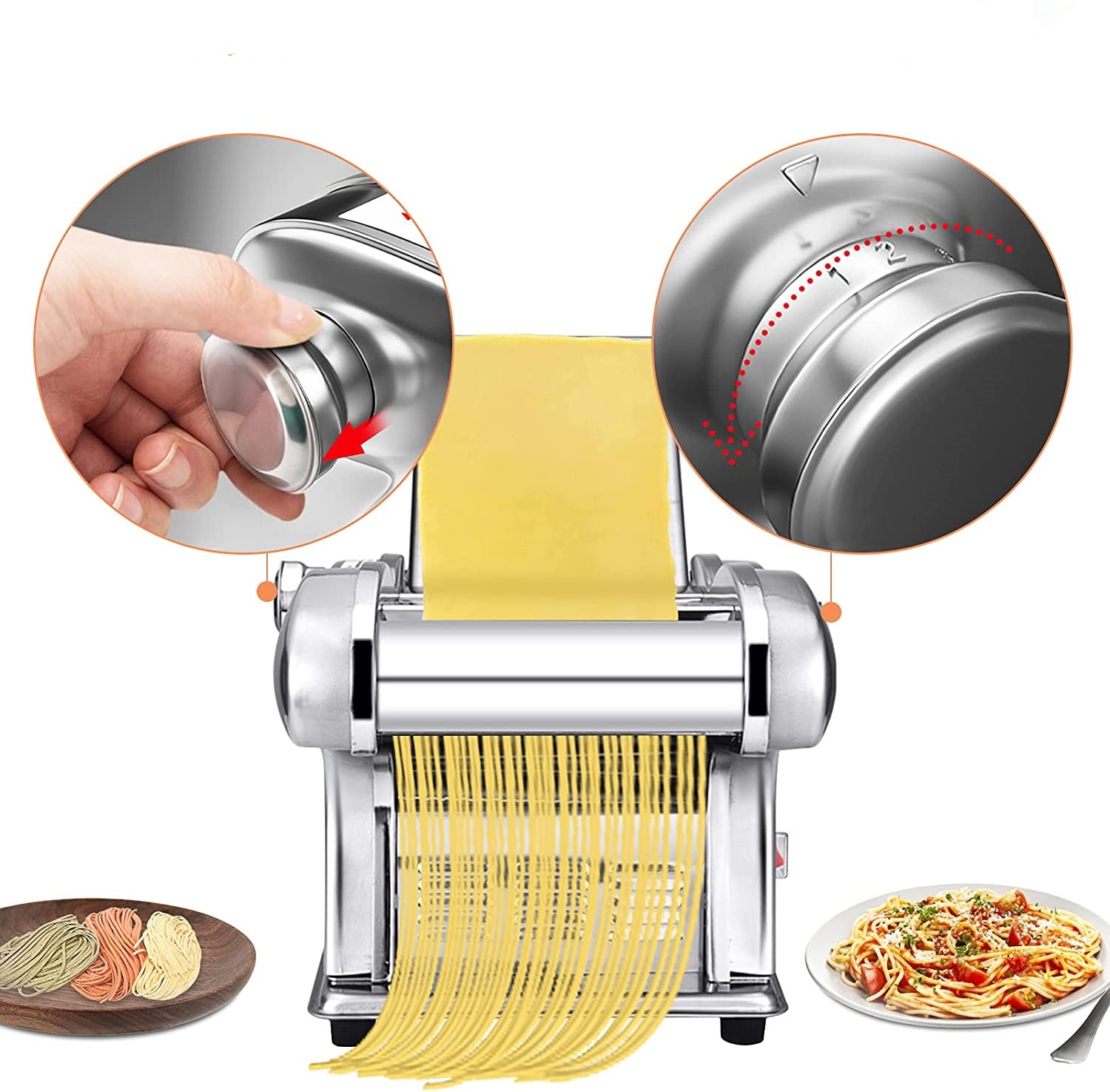 TOPCHANCES Electric Pasta Maker Machine Noodle Maker Pasta Dough Spaghetti  Roller Pressing Machine Stainless Steel 135W for Home Use (2.5mm round  noodle,2.5mm flat noodle)