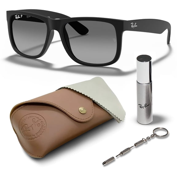 Ray-Ban RB4165F JUSTIN CLASSIC LOW BRIDGE FIT POLARIZED Square Shaped Sunglasses for Men & Women - Includes Official Rayban Eyewear Kit - Ideal Formal & Casual Wear Sunglasses - Grey Lens