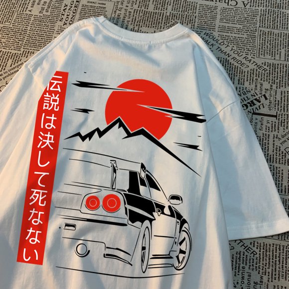 Japanese Style Car Funny Original Design Man T-Shirts Cotton Clothing Loose Breathable Short Sleeve Summer Oversized Tshirt
