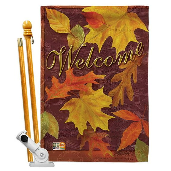 Breeze Decor BD-HA-HS-113047-IP-BO-D-US12-AM 28 x 40 in. Fall Leaves Harvest & Autumn Impressions Decorative Vertical Double Sided House Flag Set with Pole Bracket Hardware