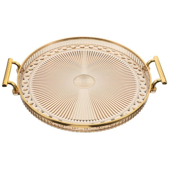 Hemobllo Golden Round Vanity Tray with Handles for Tea Cups Coffee and Decor