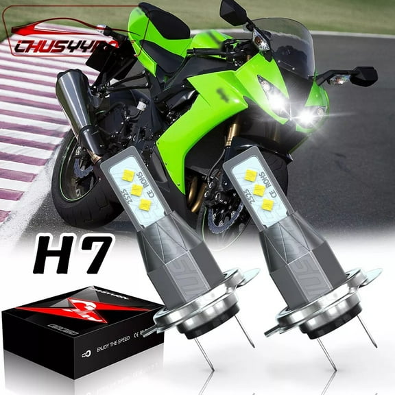 For Kawasaki ZX636 Ninja ZX-6R 2005-2006 2009-2015 ZX6R H7 LED Headlight Bulbs 6000K White 2x