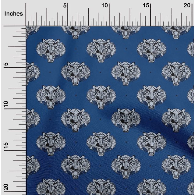 oneOone Cotton Cambric Fabric Animal Face Block Print Sewing Fabric BTY 56 Inch Wide