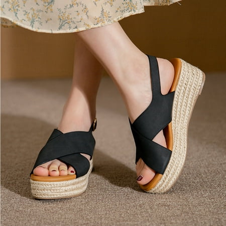 

Floenr Womens Sandals Flip Flops for Women Women s Fashion Shoes Platform Open Toe Anti-Slip Wedge Sandals Cross Strap Fish Mouth Hemp Rope Sandals