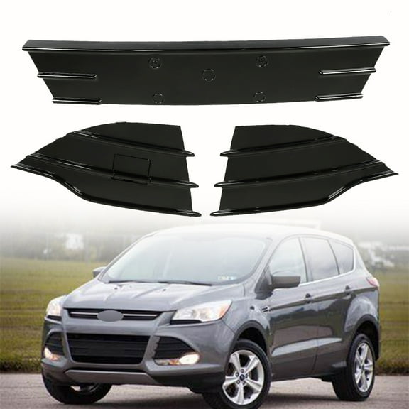 SEBLAFF For 2013 - 2016 Ford Escape Front Bumper Lower Grille Cover Black Panel 3PCS Set