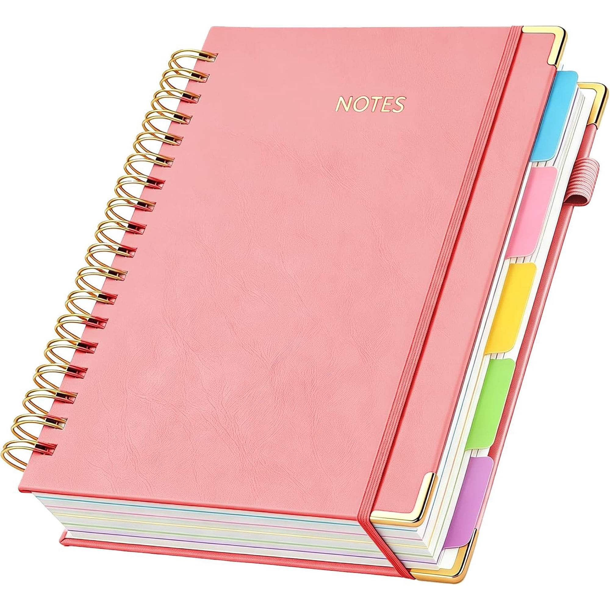Spiral Journal Notebook 300 Pages B5 8 x 10 Hardcover 5-Subject Notebook | Leather Hardcover golden metal corners 150 sheet 100 GSM Thick Paper 180?Lay Flat -spiral binding