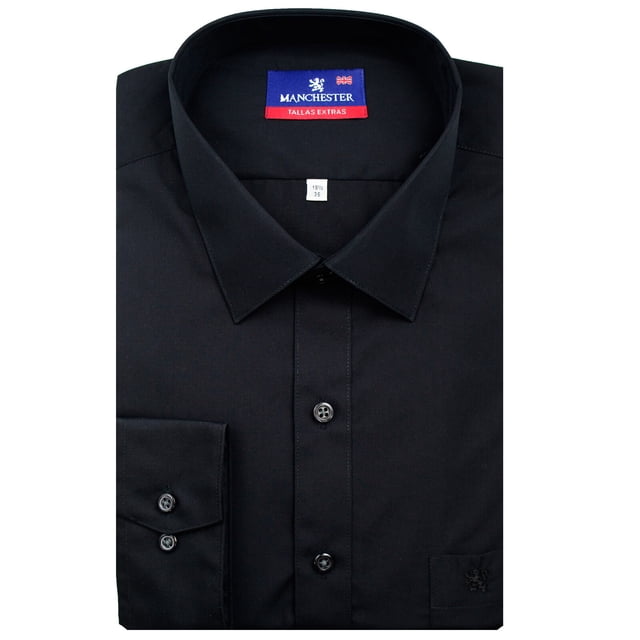 Manchester Camisa de Vestir Tallas Extras Con Cuello Ajustable Negro, 20" Cuello 34" Manga Manchester 25232Z