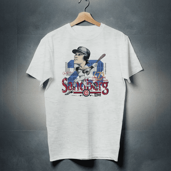 Nos vtg1990 Ryne Sandberg Caricature Salem T-Shirt, REPRINT Size S-5XL, White