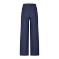 thumbnail image 6 of SELONE Navy Womens Linen Pants Plus Size Lounge Pants with Pockets Cotton Linen Elastic Waist Cropped Trouser Loose Beach Pants Drawstring Solid with Buttons Straight M Tall Breathable Summer Clothes, 6 of 8