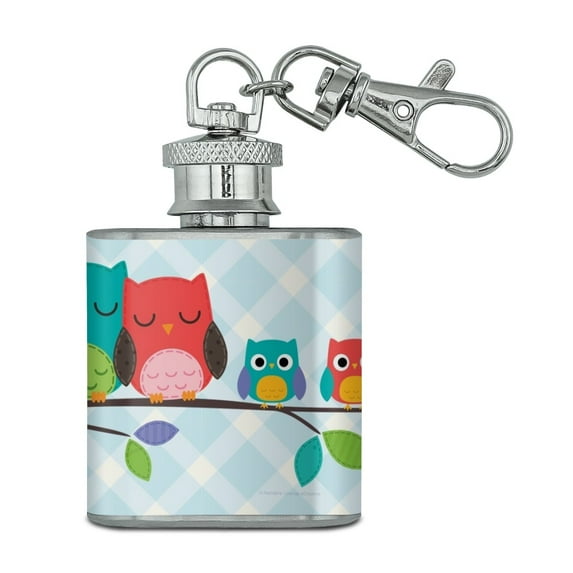 Cute Colorful Owl Family Stainless Steel 1oz Mini Flask Key Chain