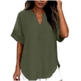 thumbnail image 6 of CBASIHI Womens Oversized Short Sleeve Tops- Summer Vintage V Neck Casual Basic T Shirts Army Green Size 2XL, 6 of 9