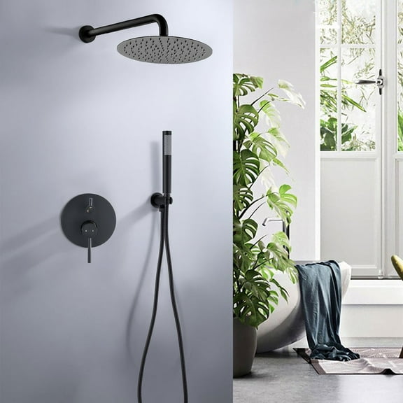 PROOX 10 inch Round Rain Shower Faucet With Handheld Shower Wall Mounted Shower Set Valved Included