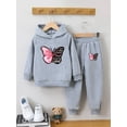 thumbnail image 4 of Eandarui Kids Girls Cute Tracksuit Kids Butterfly Print Outfit Fleece Hoodie Sweatshirt with Jogger Grey 100, 4 of 5
