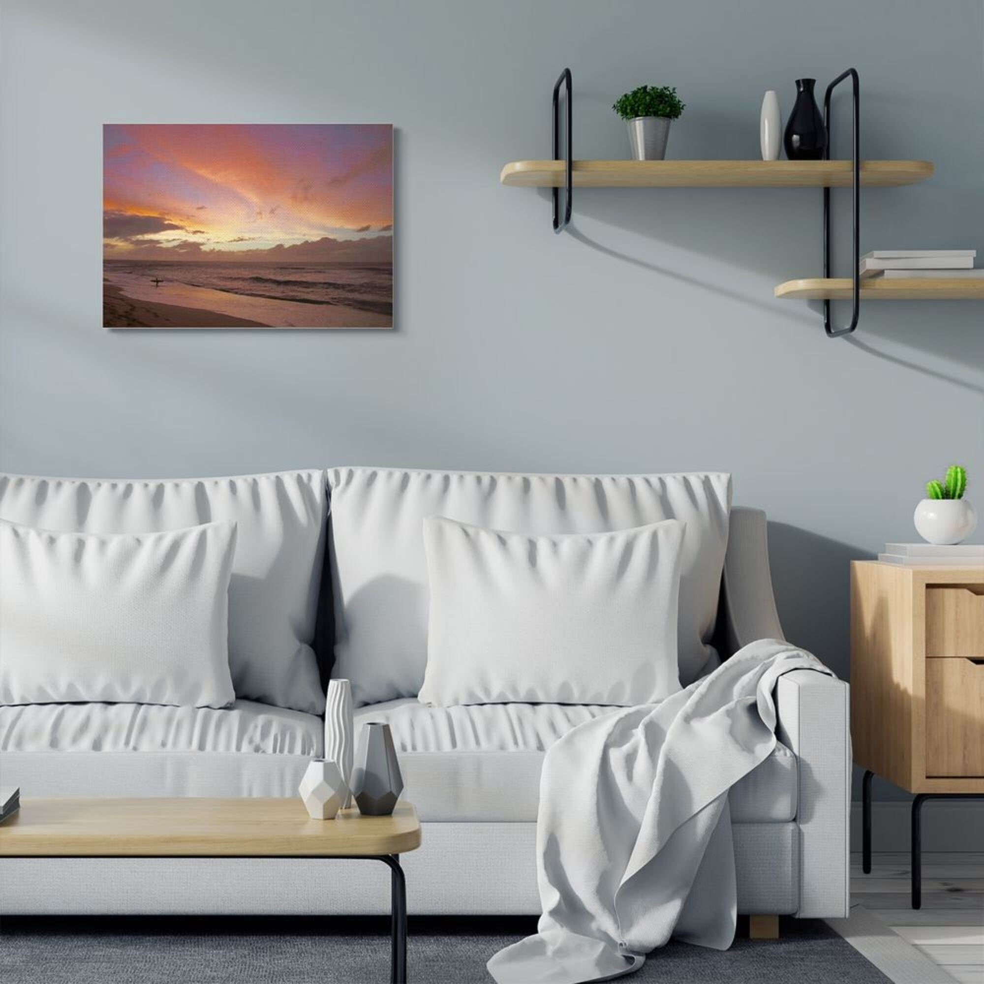 Stupell Industries Surfing Beach Waves Cloudy Sunset Sky Design by Unsplash, 36" x 48"