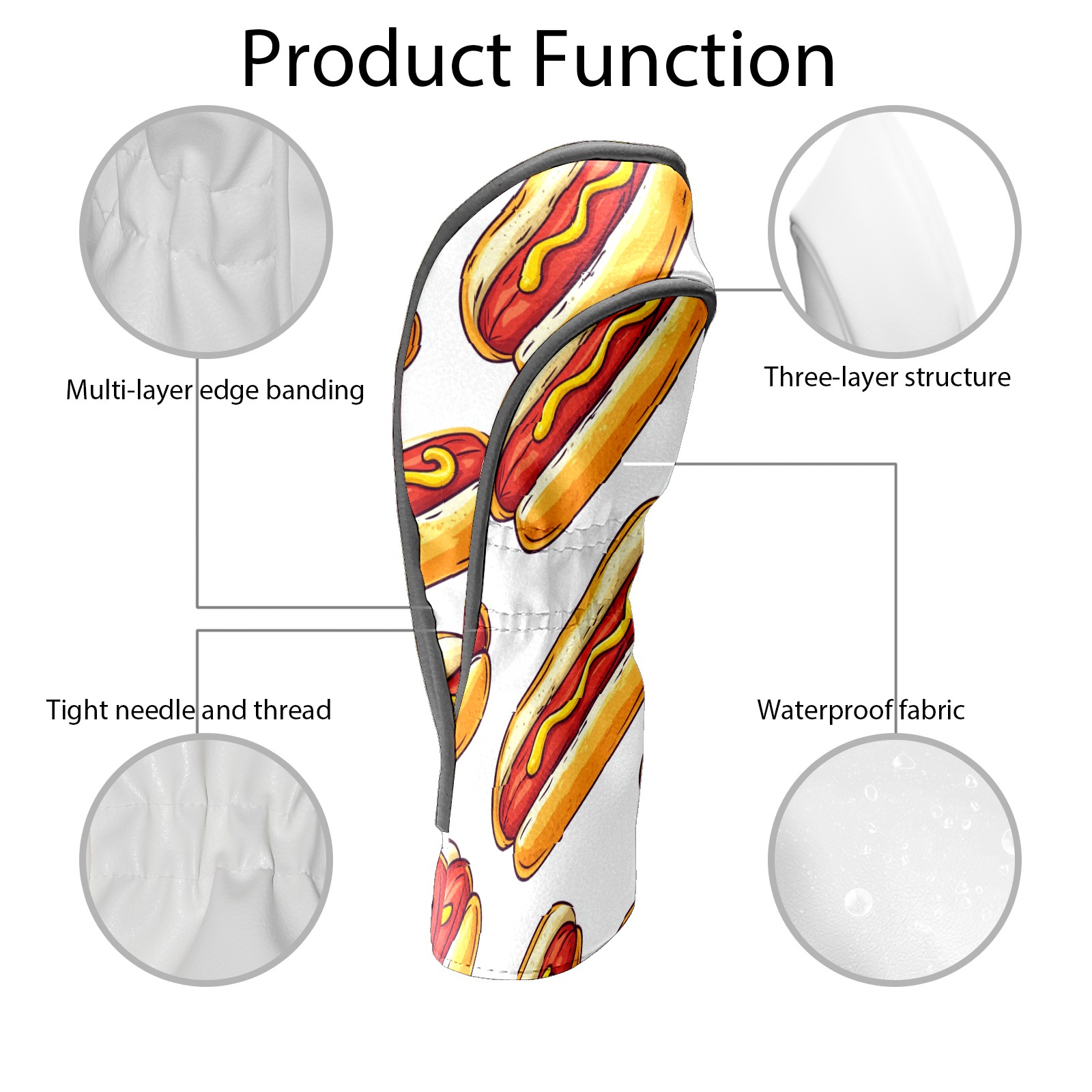 Golf Club Covers PU Leather Waterproof Head Covers for Fairway Woods Hybrids Cute Hot Dog