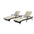 thumbnail image 5 of 76'' Long Reclining Chaise Lounge Set of 2, Outdoor Wicker Reclining Lounge Chair Patio Rattan Double Chaise with Cushions, Lawn Sunbathing Chairs Beach Pool Backrest Recliners, Beige, 5 of 9