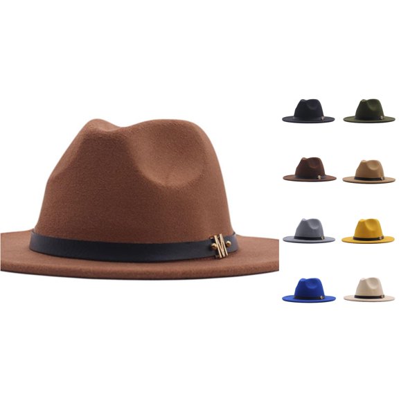 LiuXxxx Womens Classic Wool Fedora Hat with Wide Buckle Belt Floppy Panama Style Baseball Cap for Outdoor Brown