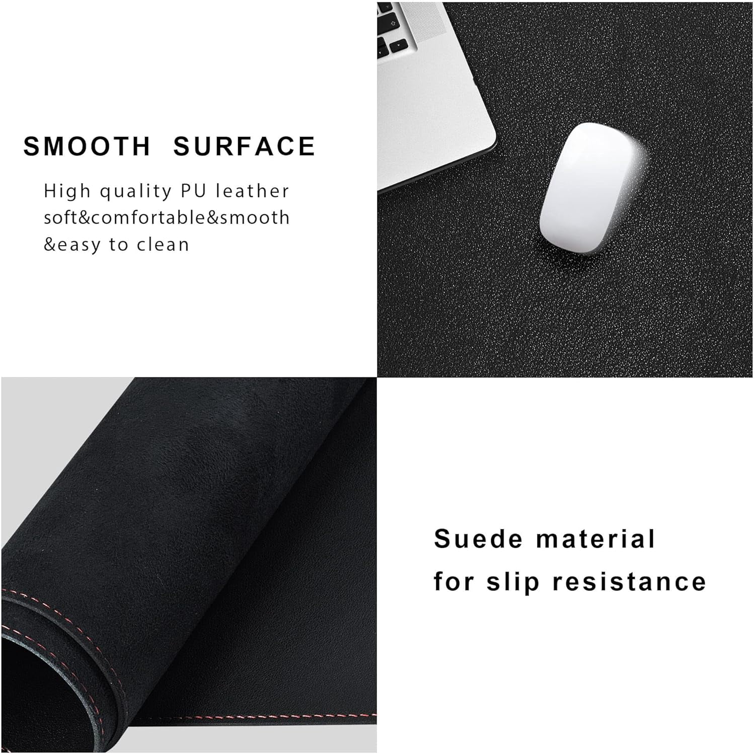 L-Shaped Gaming Desk Mat Mouse pad, Computer Corner Desk Pad, 47" Home Office Writing Desk Pad Protector, Large Waterproof PU Leather Corner Mousepad - Black, (120+120) x40cm