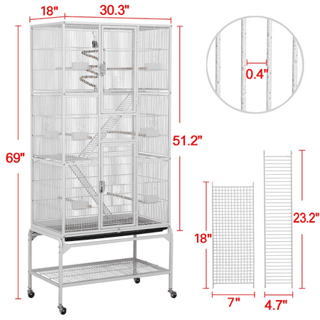 Yaheetech 69''H Extra Large Rolling Metal Pet Cage with Detachable Stand, White