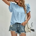 thumbnail image 5 of Njoeus Womens Tops Summer Dressy Blouse Casual Round Neck Ruffle Short Sleeve Pom Shirts Top S-XL, 5 of 9