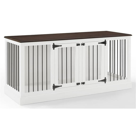 Bowery Hill Medium Traditional Wood Credenza Pet Crate in White/Dark Brown