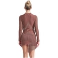 thumbnail image 2 of iiniim Women's V Neck Long Sleeve Fringe Latin Dance Tango Waltz Cocktail Party Dress Dusty Pink L, 2 of 7