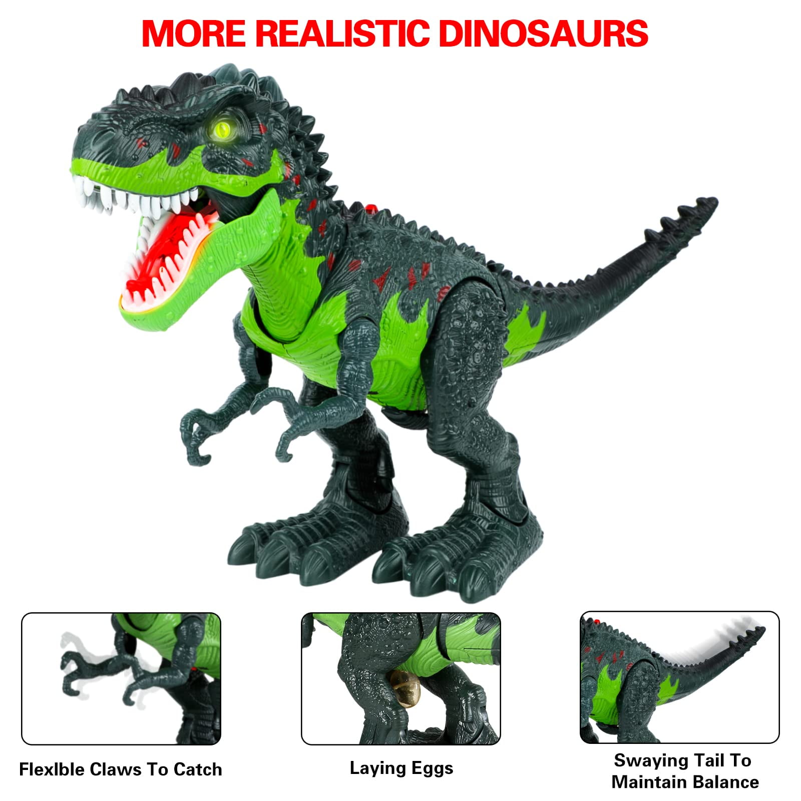 Ficcug Remote Control Dinosaur Robot Toys for Kids 3-5,Realistic Walking Electronic Dinosaur Pet with Spray Roaring,RC Toy for Age 3-12 Boys Girls