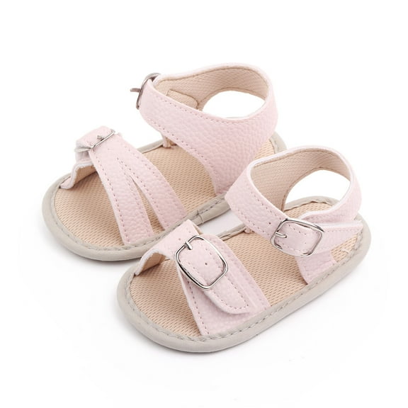 Laurenza's Baby Girls Summer Leather Light Pink Buckle Sandals Size 1 0-6M