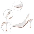 thumbnail image 6 of OOOUM Lace Mesh Kitten Heels For Women Comfortable Lightweight Flexible Slingback Pumps Non Slip Adjustable Pointed Toe Heels White US:5.5, 6 of 6