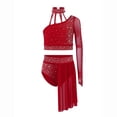 thumbnail image 2 of iiniim Girls Lyrical Dance Glittery Crop Top with Split Skirted Leotard 2 Piece Outfit Ballroom Dancewear Burgundy 12, 2 of 7