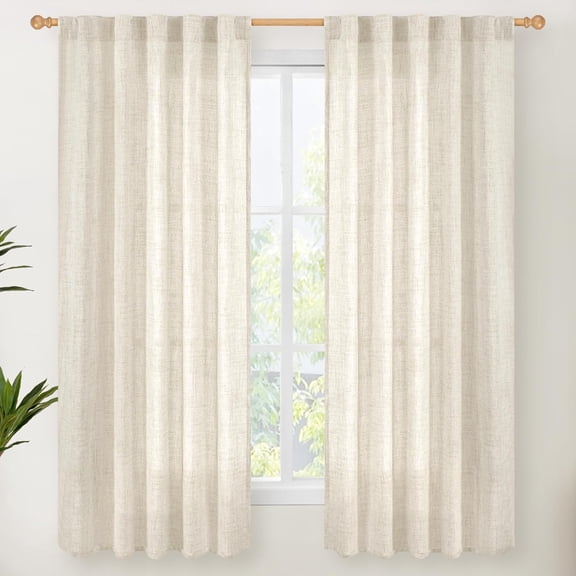 Linen Curtains 83 inch Light Filtering Curtain for Living Room Bedroom, Wide Drapes with Rod Pocket Back Tab