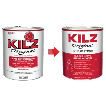 KILZ Original Interior Oil-Based Primer/Sealer/Stain Blocker Low VOC Formula, White, 1 quart - New Look, Same Trusted (Best Primer Sealer For Wood)