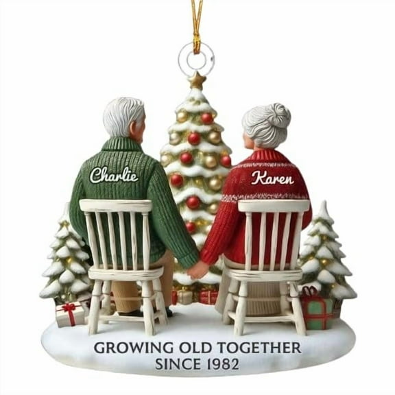 3D Effect Old Couple Growing Old Together Personalized Ornament FLAT Gift For Couple Husband Wife Gifts Ornament Hanging Xmas Tree Decor Mr And Mrs Gifts Christmas Tree Decorations Gifts For Her Him