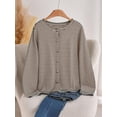 thumbnail image 3 of Women's Plus Size Striped Button Front Cardigan, Round Neck Long Sleeve Loose Fit Top for Work, Office, Everyday & Casual Wear, 3 of 8