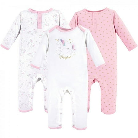 UPC: 0660168531183 | Hudson Baby Infant Girl Cotton Coveralls 3pk  Magical Unicorn  0-3 Months