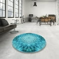 thumbnail image 4 of Ahgly Company Machine Washable Indoor Round Transitional Bright Turquoise Blue Area Rugs, 7' Round, 4 of 7