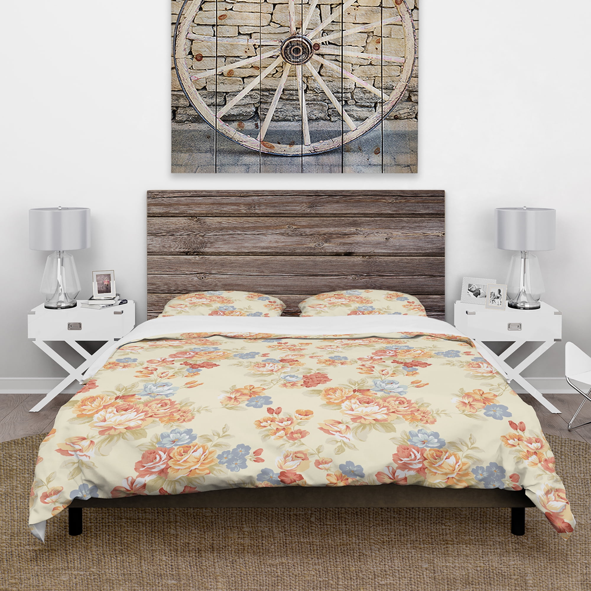 Designart 'Pink, Yellow and Blue Flowers' Floral Duvet Cover Set