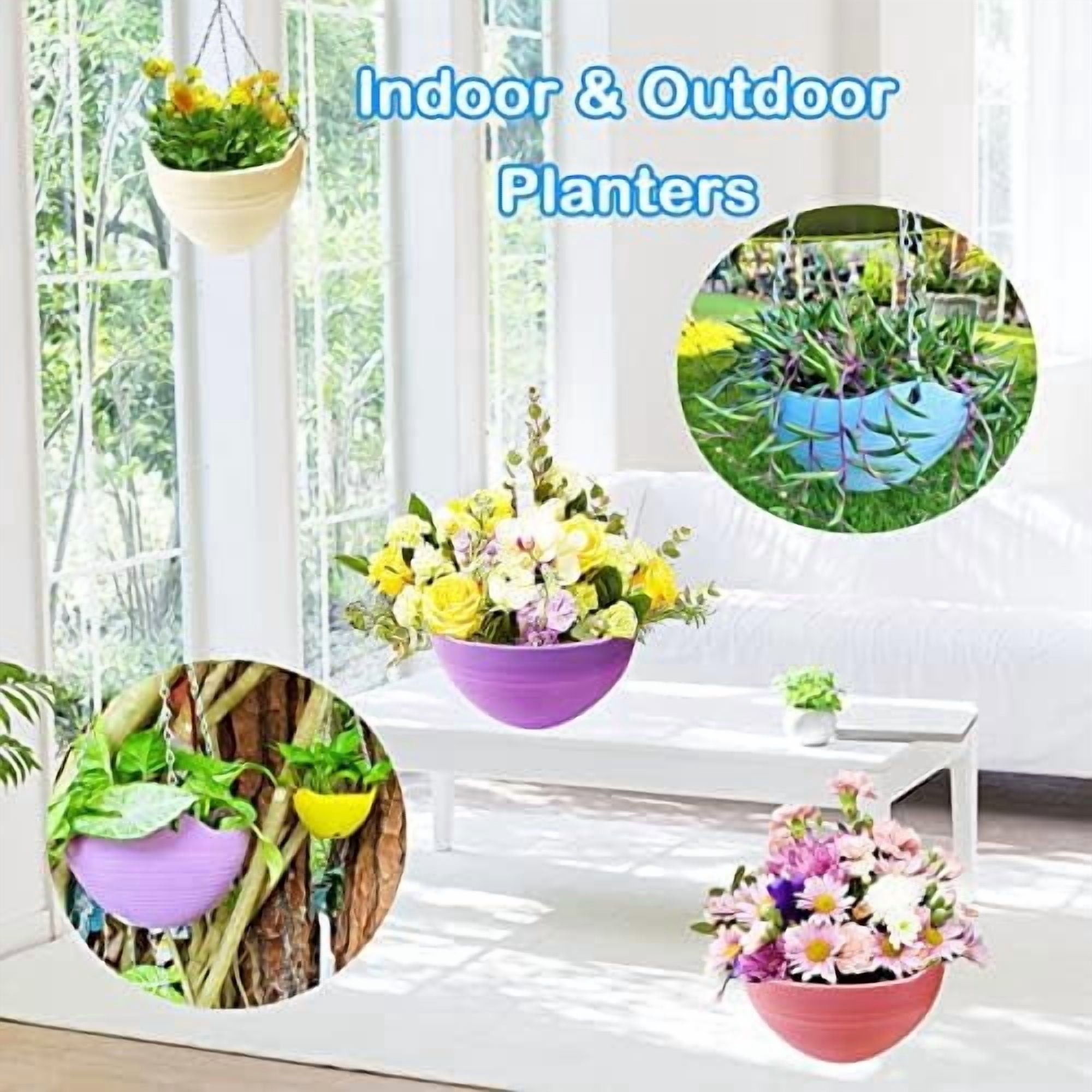 7 Pack 8 Inch Plastic Self-Watering Hanging Planters,Colorful Garden Flower Plant Pot Container Baskets with Drainer Chain for Indoor Outdoor Use,7 Colors