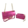 Zeckos Patent and Transparent Vinyl Evening Bag with Cosmetic Bag - Hot Pink - Size Small