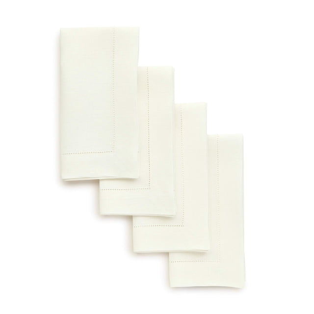Juego de 4 servilletas Solino Home de lino color marfil, 20 x 20 cm, para cenar