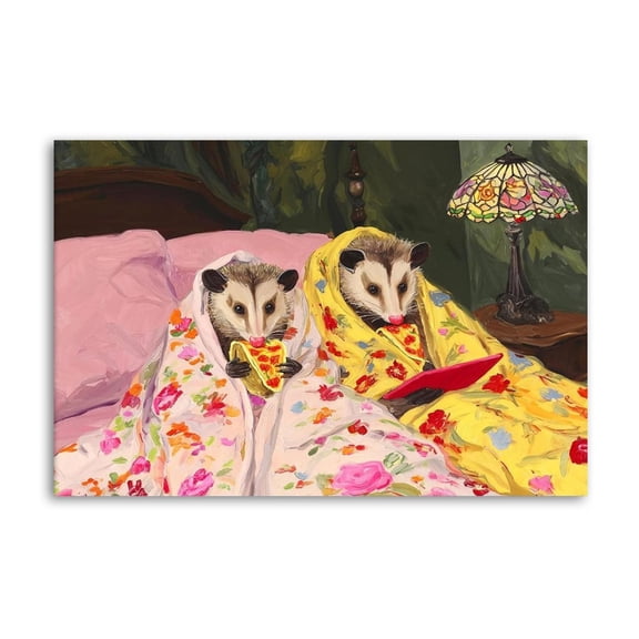 Funny Opossum Couple Humor Bedtime Animal Vintage Possum Wall Art Poster Gifts Bedroom Prints Home Decor Hanging Picture Canvas Painting Posters 16x24inch(40x60cm)