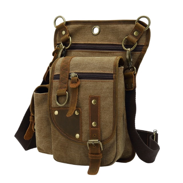 Methold Bolso de lona con correa para ciclistas, bandolera de cintura con acceso a magnetismo de bronce, pierna de lona con hebilla riñoneras Café