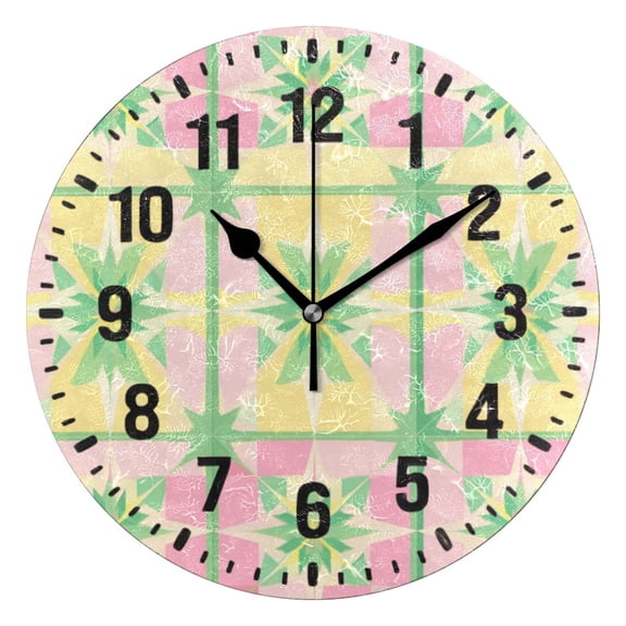 Yayeee 10" Wall Clock Battery Operated Quartz Round Silent Non-Ticking Home Decor, Retro Beige Stars