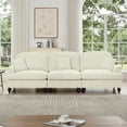 thumbnail image 4 of Newest Elegant Large 3 Seater Sofa Couch,Flared Arms,Removable Ruffles Pleats Skirts,Spindle Legs, Comfy Chenille Three-Seat Sofa for Living Room, Beige White, 4 of 20