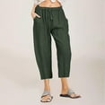 thumbnail image 6 of Zoeecloth Women's Linen Cropped Wide Leg Pants Elastic Waist Casual Palazzo Casual Pants Elastic Trousers with Pockets S-3XL, 6 of 8