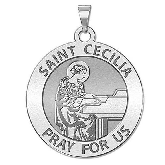 Picturesongold.Com Saint Cecilia Religious Medal (Grand Piano) Necklace Pendants - 2/3 inch Size of Dime, Sterling Silver
